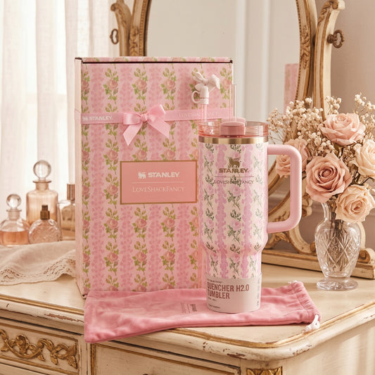 Stanley x LoveShackFancy, Stanley Quencher 40 oz, LoveShackFancy Quencher, Stanley Sunshine Rose, Stanley tumbler 40 oz, LoveShackFancy tumbler, 40 oz insulated tumbler, Stanley cup, Stanley water tumbler, gift tumbler, Sunshine Rose tumbler