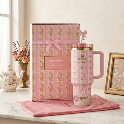 Stanley x LoveShackFancy, Stanley Quencher 40 oz, LoveShackFancy Quencher, Stanley Sunshine Rose, Stanley tumbler 40 oz, LoveShackFancy tumbler, 40 oz insulated tumbler, Stanley cup, Stanley water tumbler, gift tumbler, Sunshine Rose tumbler