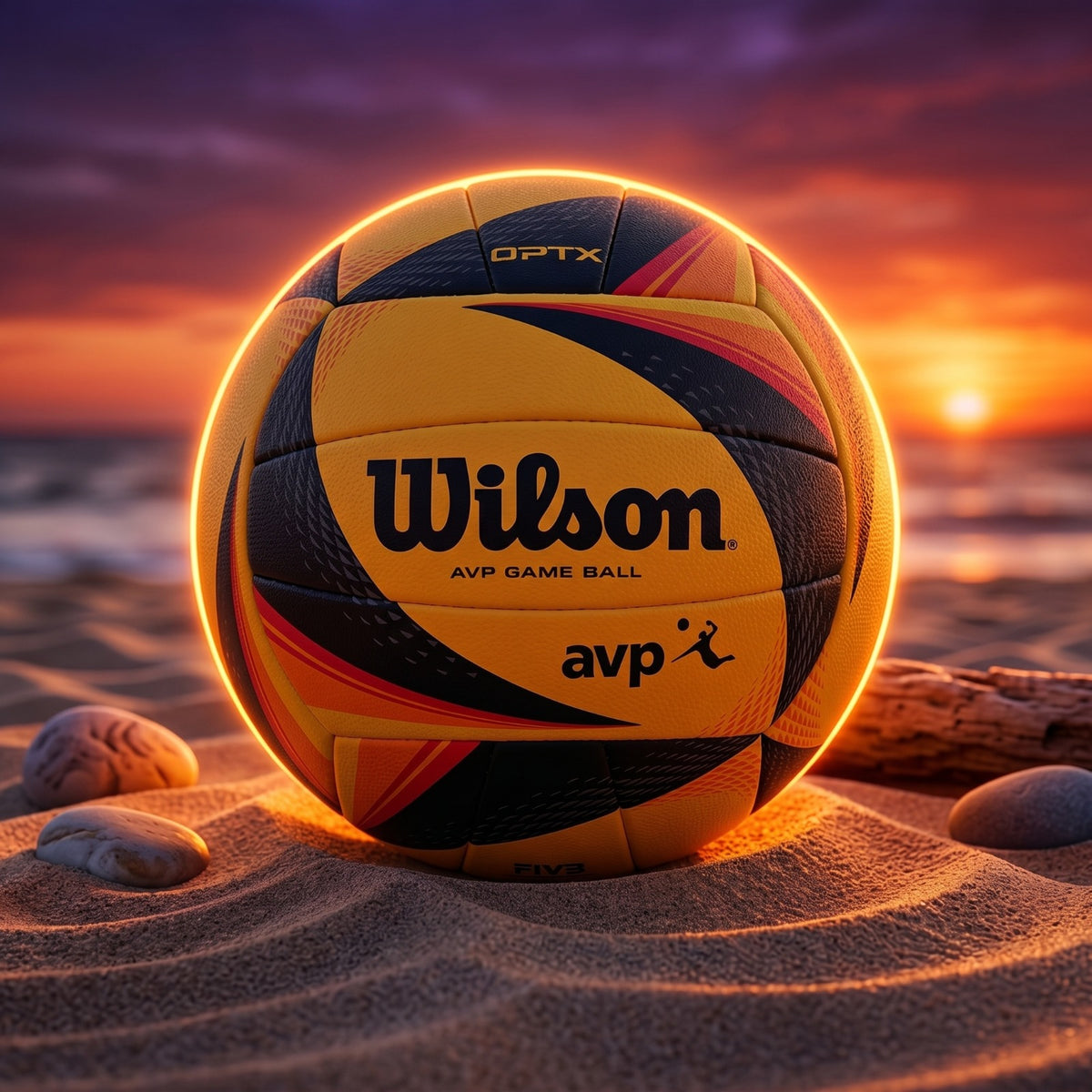 Wilson AVP OPTX, Wilson beach volleyball, AVP OPTX volleyball, official game volleyball, yellow black volleyball, outdoor beach volleyball, Wilson volleyball, beach volleyball ball, competitive volleyball, volleyball training ball, AVP volleyball