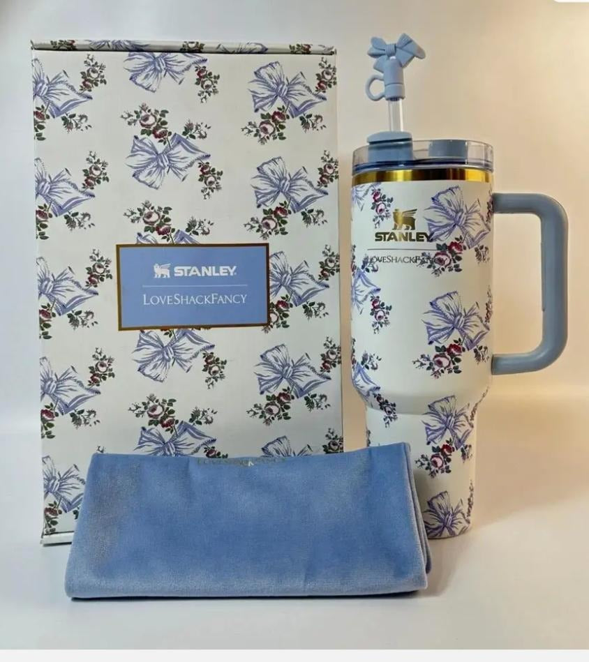 Stanley x LoveShackFancy tumbler, Stanley 40oz tumbler, LoveShackFancy 40oz tumbler, Stanley Rosa Beaux Blue, Holiday Rosa Beaux Blue tumbler, Stanley Holiday tumbler, Stanley floral tumbler, Stanley gift box tumbler, 40oz insulated tumbler, Stanley reusable cup, LoveShackFancy Stanley cup, Stanley collectible tumbler, limited edition Stanley tumbler, blue Stanley tumbler, gift tumbler, Stanley water cup
